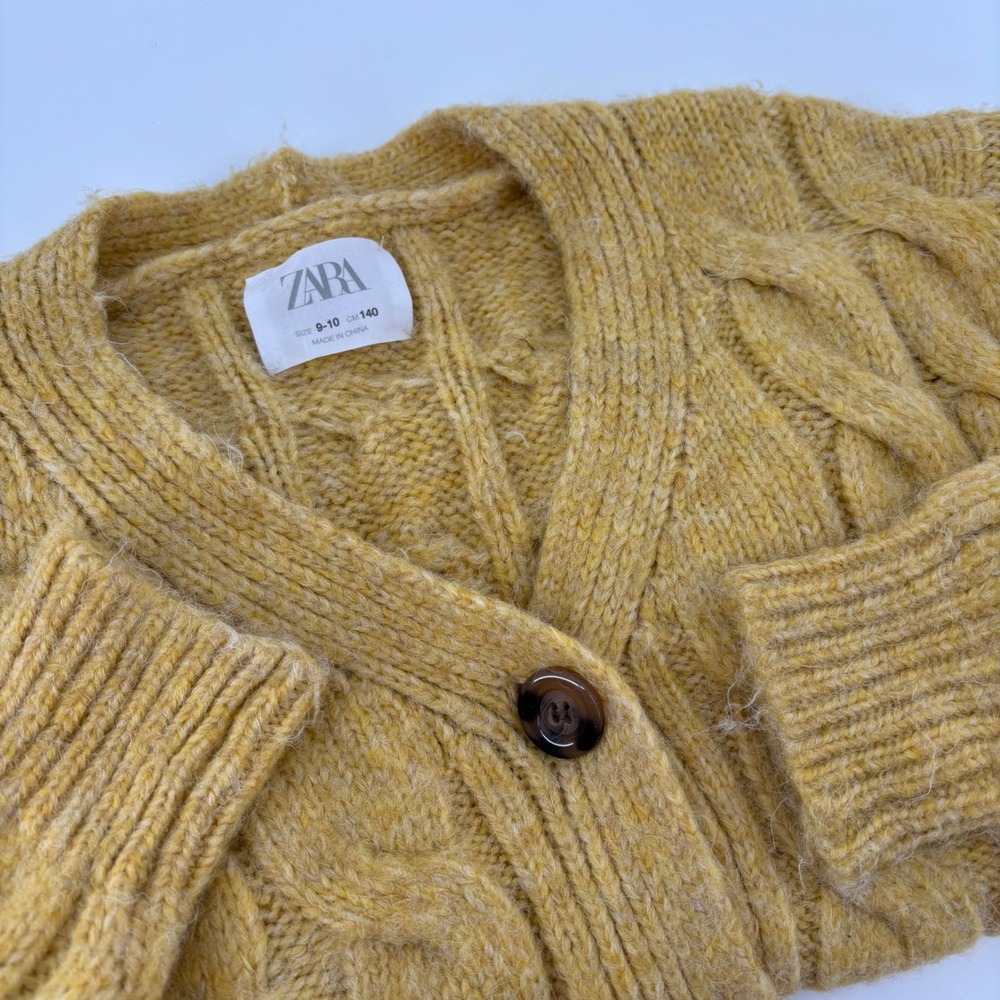 Zara Cable Knit Cardigan Women 9-10/XS Mustard Yellow Excellent Alpaca Blend
